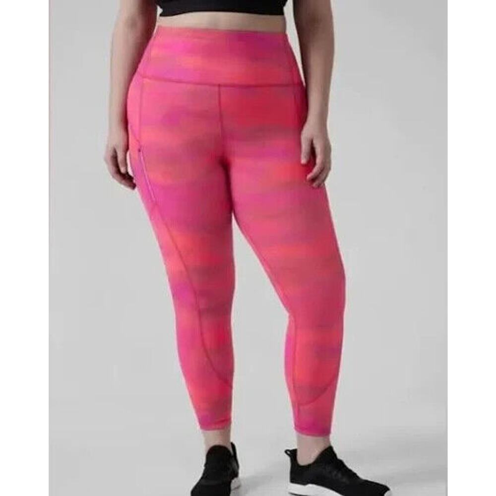 NEW ATHLETA Rainier Printed Pink Athletic Leggings Tight Women's 3X